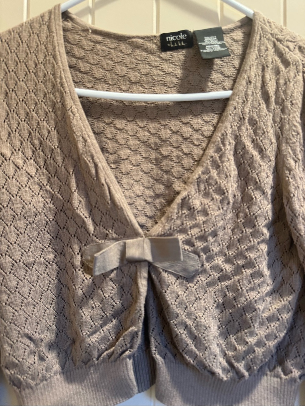 Nicole Knit Bow-Accent Cardigan - Taupe